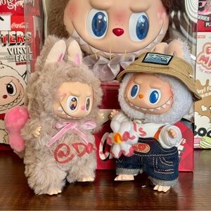 Custom Labubu Zimomo with Pink Bow and Tail Vinyl Plush Doll Pendant